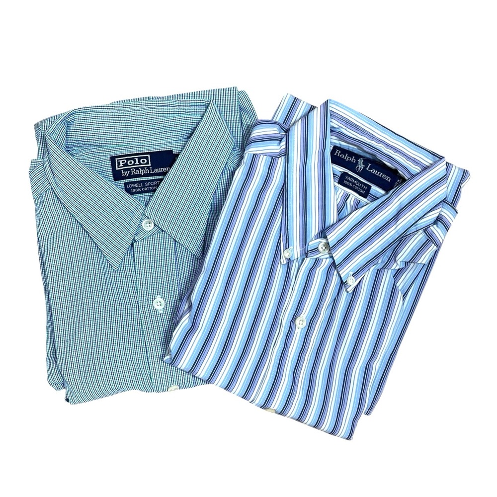 Lot of 2 Vtg‎ Ralph Lauren Polo Lowell Sport & Yarmouth Button Up Shirts Mens L